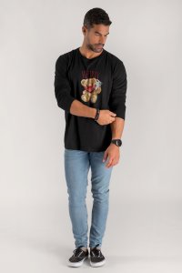 Long Sleeve T-shirt in Black Color with Supreme Teddy Print