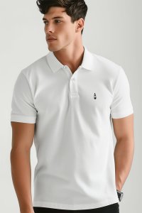 Polo Shirt Slim Fit in White Color with White Ace stamp