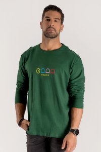Long Sleeve T-shirt in Green Color with Arcade Print