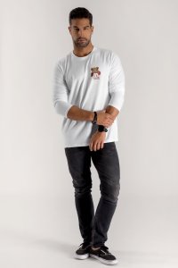 Long Sleeve T-shirt in White Color with Boxer Teddy Print