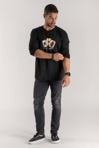 Long Sleeve T-shirt in Black Color with Life Is A Gamble Print