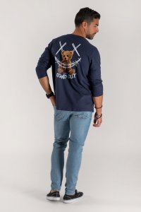 Long Sleeve T-shirt in Blue Color with Stand Out Teddy Print