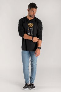 Long Sleeve T-shirt in Black Color with Goat Teddy Print