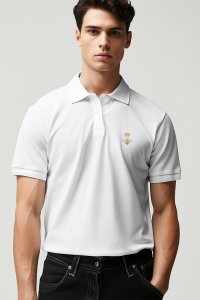 Polo Shirt Slim Fit in White Color with Bee King stamp