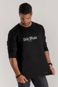 Long Sleeve T-shirt in Black Color with Self Made Man Print