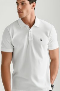 Polo Shirt Slim Fit in White Color with White Ace stamp