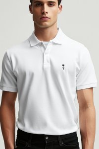 Polo Shirt Slim Fit in White Color with Ace Reversed stamp