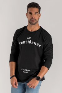Long Sleeve T-shirt in Black Color with Self Confidence Print