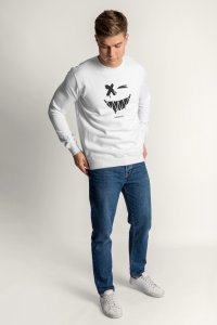 Sweatshirt in White Color with Angry Smiley Print