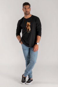 Long Sleeve T-shirt in Black Color with Teddys Opinion Print