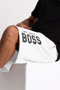 Shorts in White color with Lift Like A Big Boss stamp