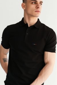 Polo Shirt Slim Fit in Black Color with French Stripe stamp