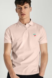 Polo Shirt Slim Fit in Pink Color with Cherry stamp