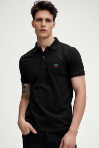 Polo Shirt Slim Fit in Black Color with Cherry stamp