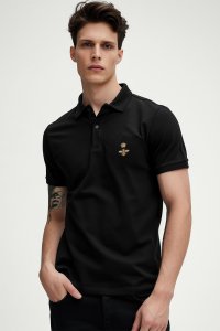 Polo Shirt Slim Fit in Black Color with Bee King stamp