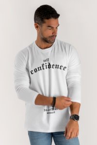 Long Sleeve T-shirt in White Color with Self Confidence Print