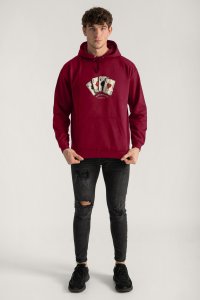 Hoodie in Bordeaux Color with Wild Cards Print