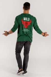 Long Sleeve T-shirt in Green Color with Bulls Eye Print