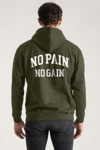 Hoodie in Khaki Color with No Pain No Gain Print