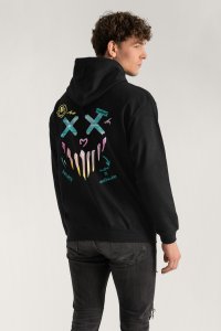 Hoodie in Black Color with Rebel Smiley Print