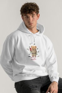 Hoodie in White Color with Supreme Hustler Teddy Print