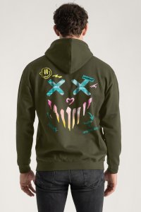 Hoodie in Khaki Color with Rebel Smiley Print