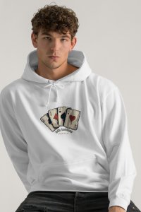 Hoodie in White Color with Wild Cards Print