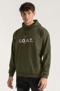 Hoodie in Khaki Color with Goat   Print