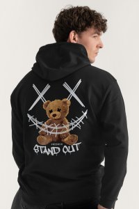 Hoodie in Black Color with Stand Out Teddy Print