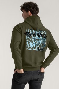 Hoodie in Khaki Color with Street Value Print