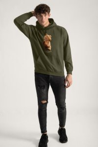 Hoodie in Khaki Color with Teddys Opinion Print