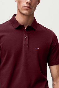 Polo Shirt Slim Fit in Bordeaux Color with French Stripe stamp