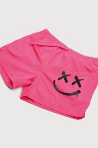 Swimming Shorts in Pink Color with Smiley Face Graffiti Print
