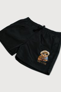 Swimming Shorts in Black Color with Chill And Fun Teddy Print