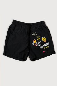 Swimming Shorts in Black Color with Crazy Smiley Print