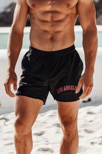 Swimming Shorts in Black Color with Red Los Angeles Print