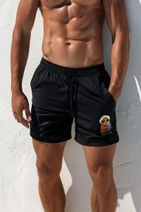 Swimming Shorts in Black Color with Chill And Fun Teddy Print