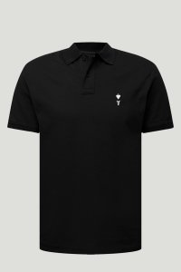 Polo Shirt Slim Fit in Black Color with Ace Reversed stamp