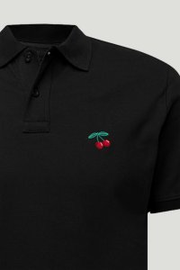 Polo Shirt Slim Fit in Black Color with Cherry stamp