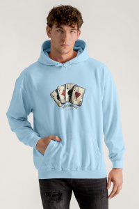 Hoodie in Sky Blue Color with Wild Cards Print