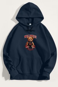 Hoodie in Blue Color with Wordwide Winner Teddy Print
