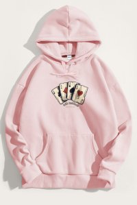 Hoodie in Pink Color with Wild Cards Print