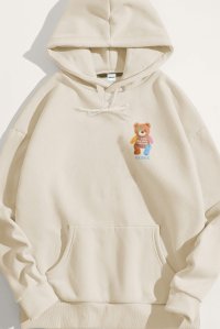Hoodie in Ecru Color with Lovely Teddy Print