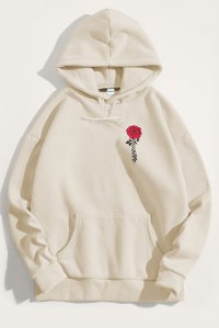 Hoodie in Ecru Color with Hustle Rose Print