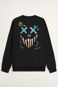 Sweatshirt in Black Color with Rebel Smiley Print
