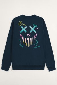 Sweatshirt in Blue Color with Rebel Smiley Print