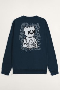 Sweatshirt in Blue Color with Worldwide Teddy Print