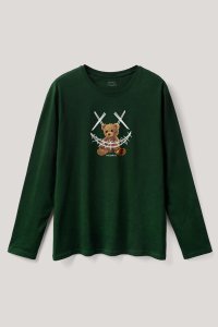 Long Sleeve T-shirt in Green Color with Mad Teddy Print