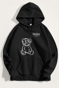 Hoodie in Black Color with Vanity Teddy Print