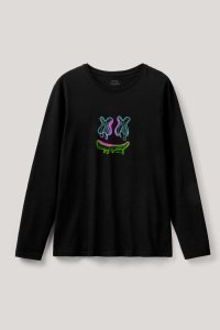Long Sleeve T-shirt in Black Color with Neon Trip Print